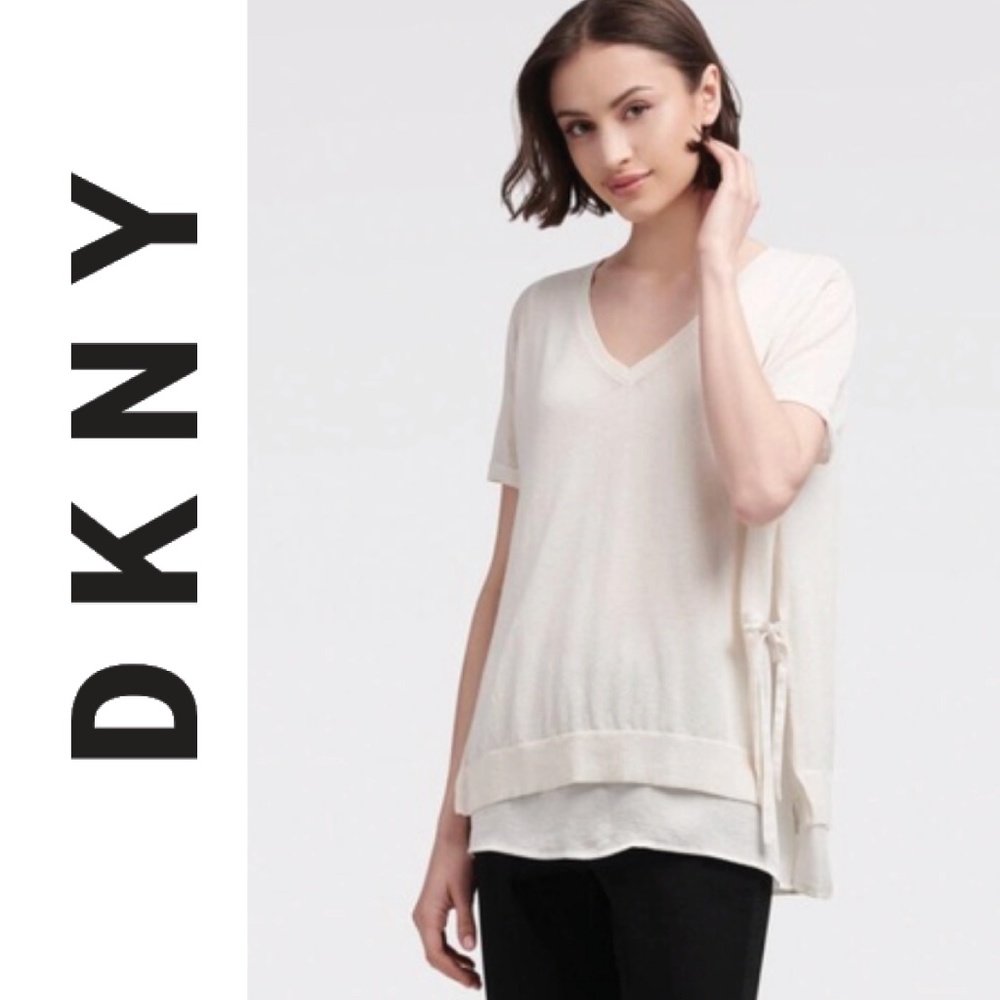 NWOT 🦋 DKNY V-Neck sweater w/side ties | Large - Picture 13 of 13